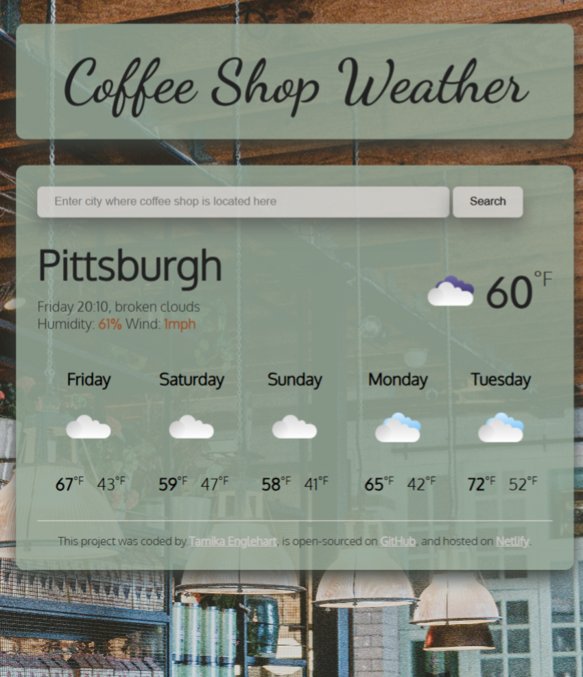 Preview image of Tamika's Coffee Shop Weather project